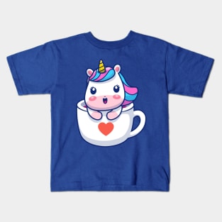 Cute Unicorn In Mug Heart Cartoon Kids T-Shirt